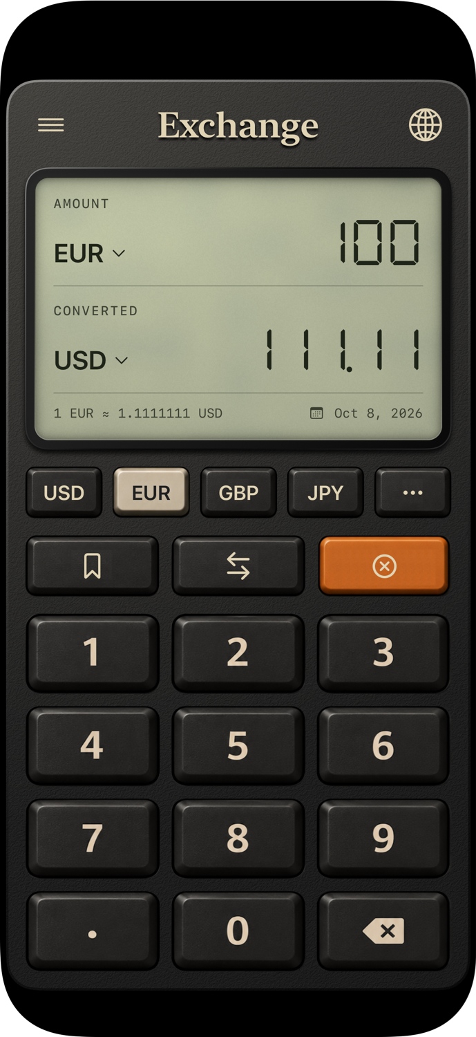 Exchange’s Tactile Instrument theme with a vintage calculator design